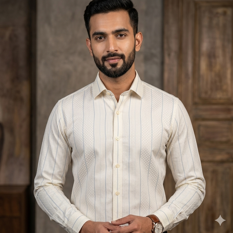 Shirt Fabric Grasim 100% Cotton Broad Lining With Jacquard Colour Cream