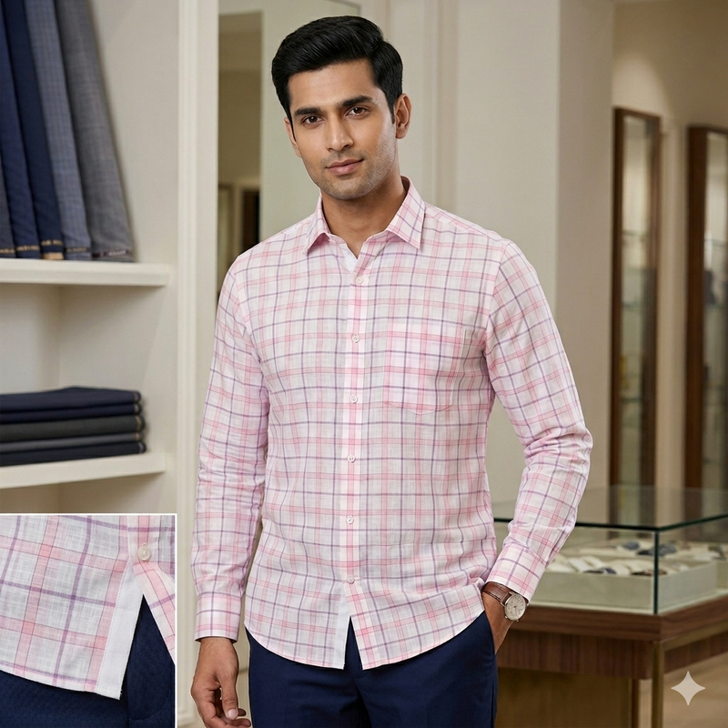 Shirt Fabric Grasim 100% Cotton Broad Check Colour Pink N Lavender