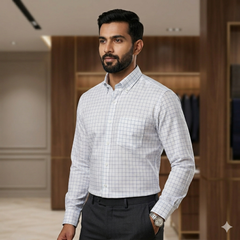 Shirt Fabric Grasim 100% Cotton Check Colour Blue N White
