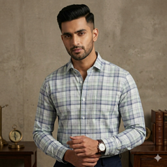 Shirt Fabric Grasim 100% Cotton Check Colour Green N White