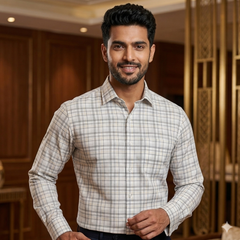 Shirt Fabric Grasim 100% Cotton Check Colour Grey N White