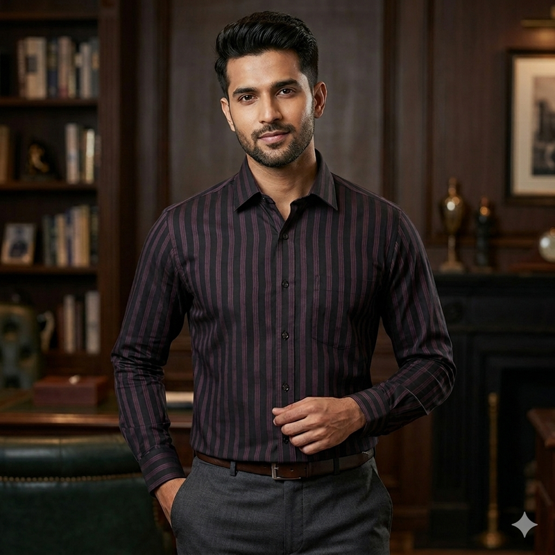 Shirt Fabric Grasim 100% Cotton Lining With Jacquard Colour Black N Wine