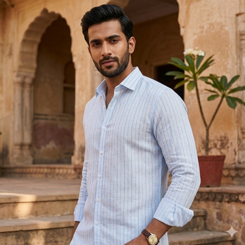Shirt Fabric Arvind 60 Lea Pure Linen Broad Lining Colour Sky Blue