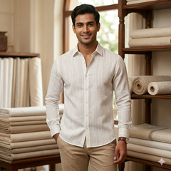 Shirt Fabric Arvind 60 Lea Pure Linen Lining Colour Brown N White