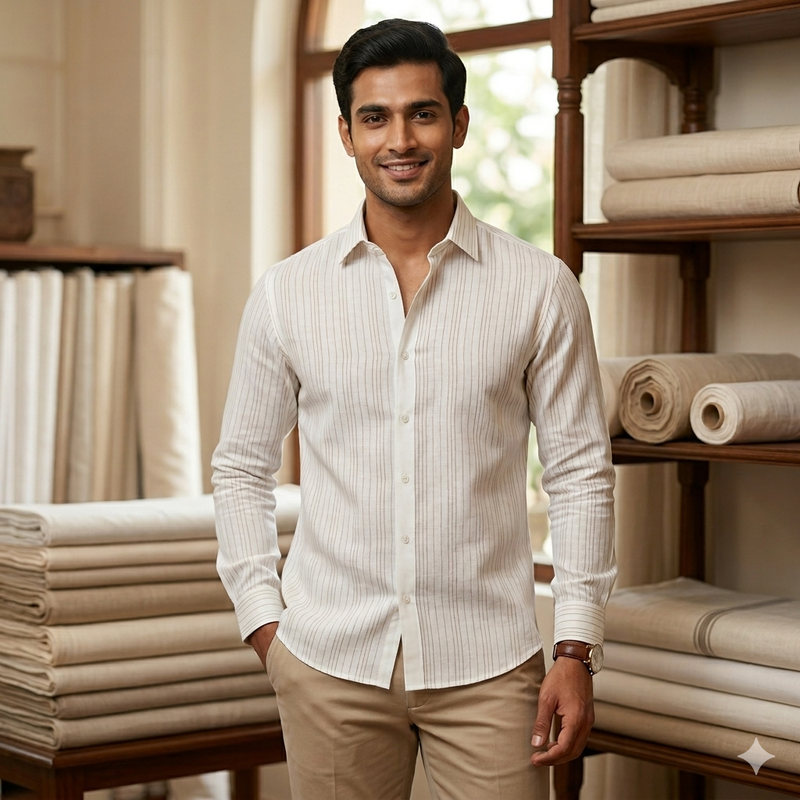 Shirt Fabric Arvind 60 Lea Pure Linen Lining Colour Brown N White