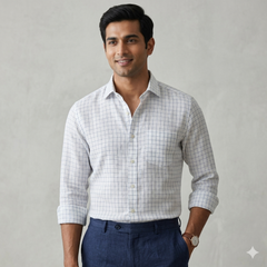 Shirt Fabric Arvind 60 Lea Pure Linen Check Colour Blue N White