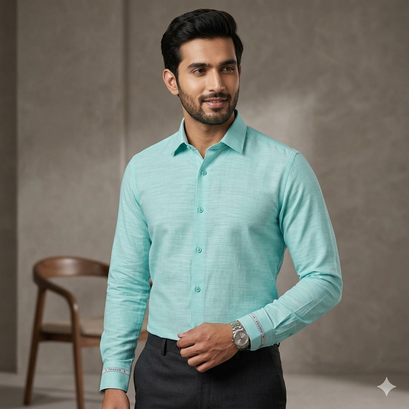 Shirt Fabric Arvind Pure Cotton Slub Colour Mint Green
