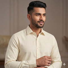 Shirt Fabric Arvind Pure Cotton Slub Colour Almond