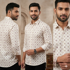 Shirt Fabric Raymond 100% Giza Cotton Print Colour Off White