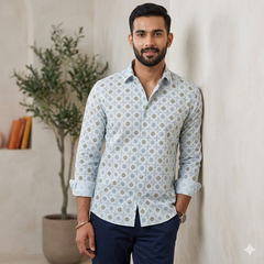 Shirt Fabric Raymond 100% Giza Cotton Print Colour Mint Green N White
