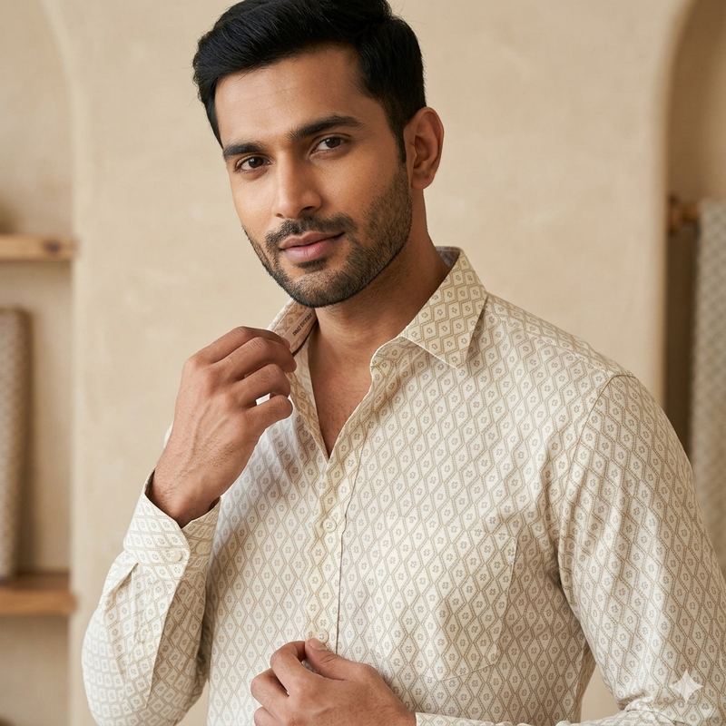 Shirt Fabric Raymond 100% Giza Cotton Print Colour Brown