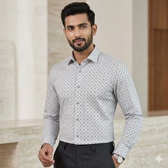 Shirt Fabric Raymond 100% Giza Cotton Print Colour Grey N White