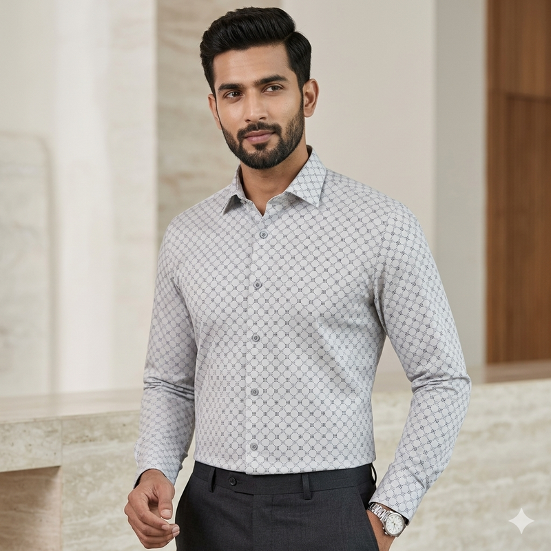 SHIRT FABRIC RAYMOND 100% GIZA COTTON PRINT COLOUR GREY N WHITE view 3