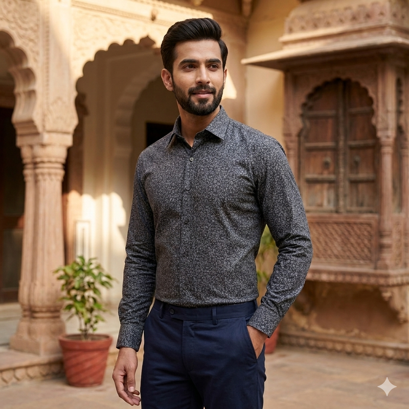 Shirt Fabric Raymond 100% Giza Cotton Print Colour Grey