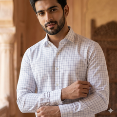 Shirt Fabric Arvind 100% Pure Cotton Check Colour Grey N White