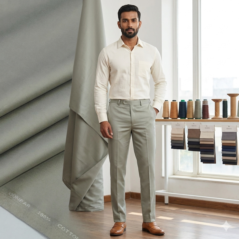 Trouser Fabric Donear Giza Cotton Plain Colour Fade Greenish Grey