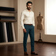 Trouser Fabric Donear Giza Cotton Stretchable Plain Colour Sacramento Green