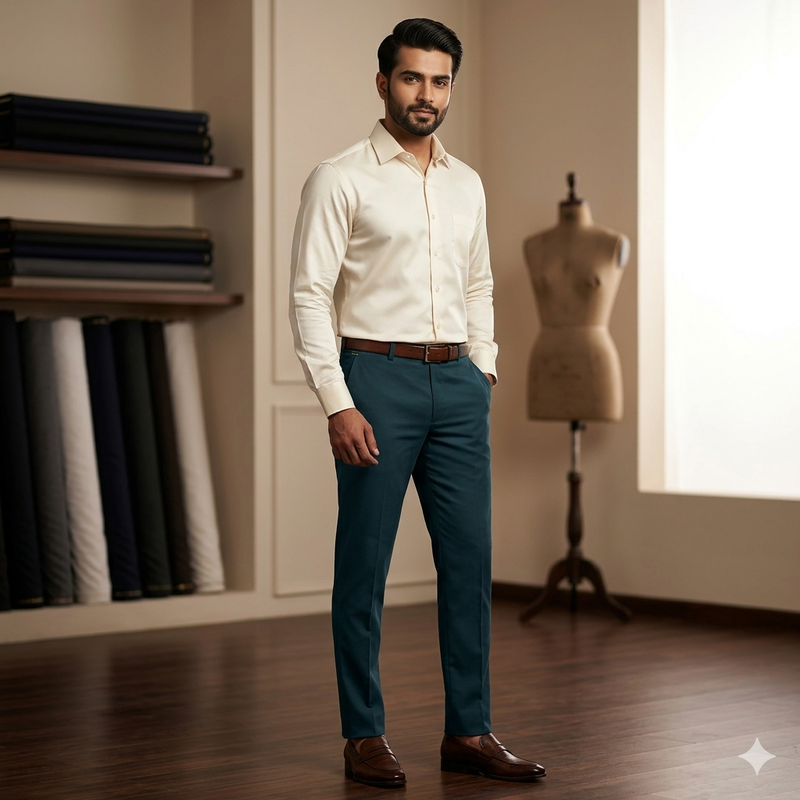 Trouser Fabric Donear Giza Cotton Stretchable Plain Colour Sacramento Green