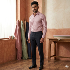 Pant Shirt Combo Donear Blackish Blue Trouser With Blush Pink Plain Giza Cotton Shirt Fabric