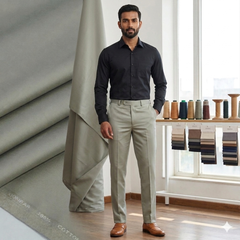Pant Shirt Combo Donear Greenish Grey Trouser With Black Plain Giza Cotton Shirt Fabric