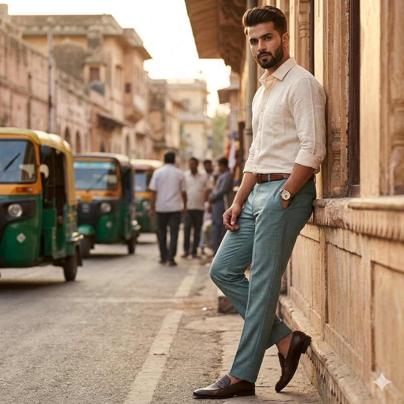 Trouser Fabric Siyaram Poly Viscose Mild Check Colour Seafoam Green
