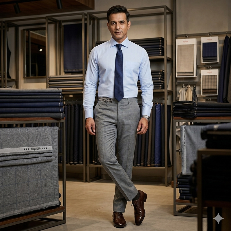 Trouser Fabric Raymond Poly Viscose Broad Check Colour Light Grey