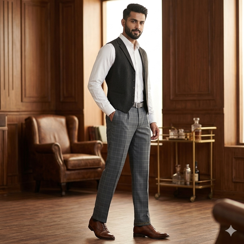 Trouser Fabric Raymond Poly Viscose Broad Check Colour Smoke Grey