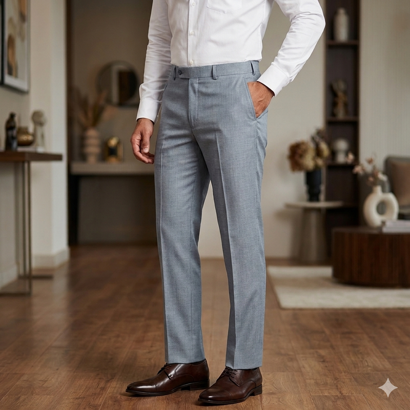 Trouser Fabric Raymond Poly Viscose Self Check Colour Silver