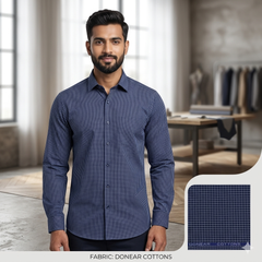 Shirt Fabric Donear Premium Giza Cotton Pin Check Colour Space Blue