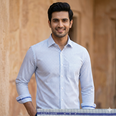 Shirt Fabric Donear Premium Giza Cotton Small Check Colour Blue N White