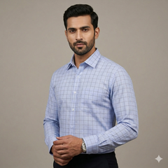 Shirt Fabric Donear Premium Giza Cotton Check Colour Sky Blue