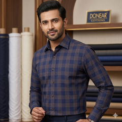 Shirt Fabric Donear Premium Giza Cotton Mild Check Colour Night Blue