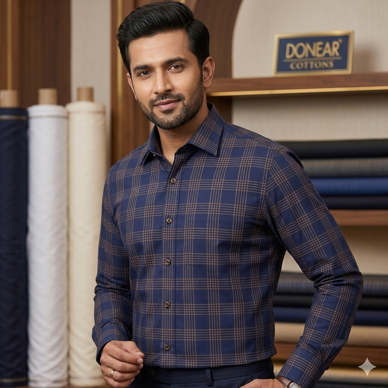 Shirt Fabric Donear Premium Giza Cotton Mild Check Colour Night Blue