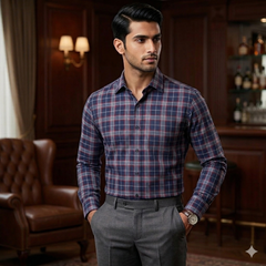 Shirt Fabric Donear Premium Giza Cotton Check Colour Indigo Blue