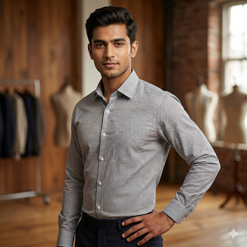 Shirt Fabric Donear Premium Giza Cotton Pin Check Colour Light Grey