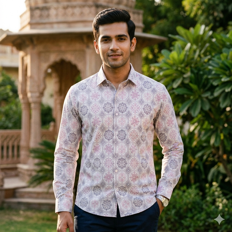 Shirt Fabric Donear Premium Giza Cotton with LA Finish Digital Print Colour Light Pink