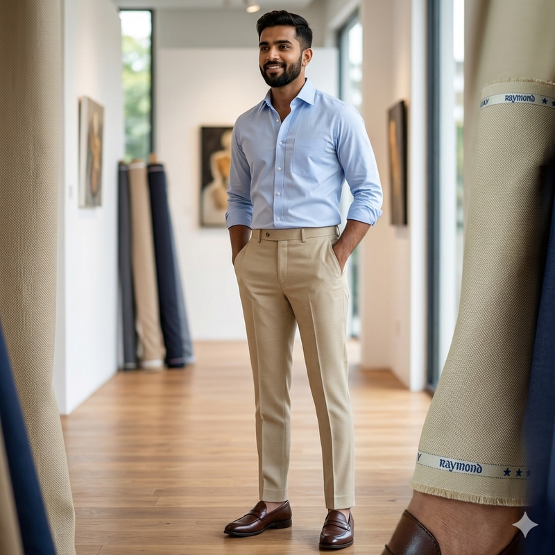 Trouser Fabric Raymond Pure Cotton Textured Color Cream
