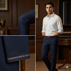 Trouser Fabric Reid & Taylor Super Fine Giza Cotton Textured Color Prussian Blue