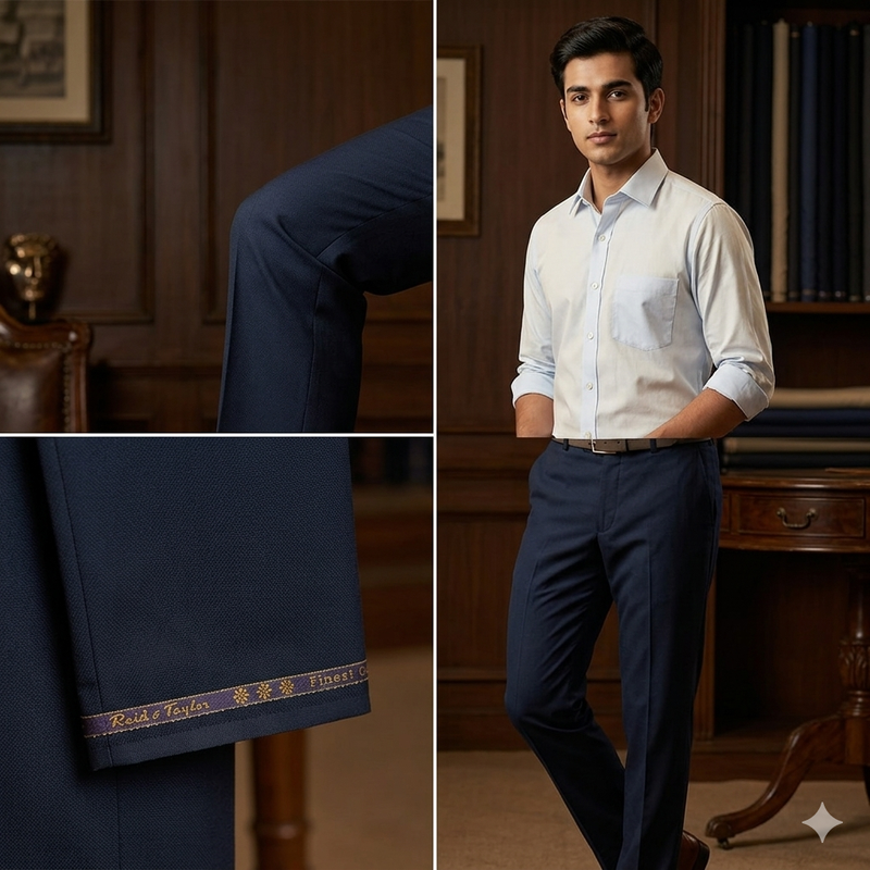 Trouser Fabric Reid & Taylor Super Fine Giza Cotton Textured Color Prussian Blue