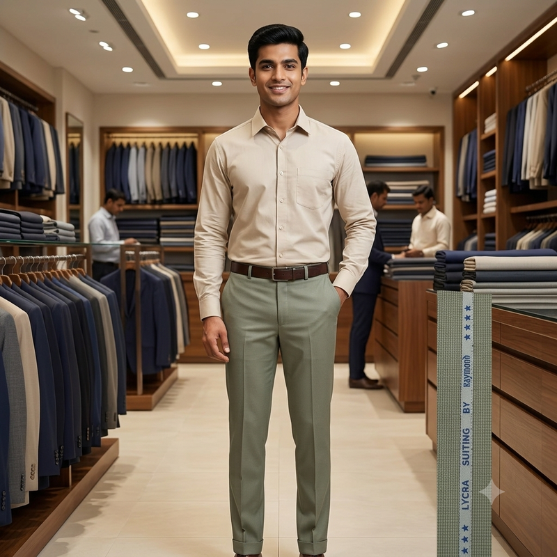 Trouser Fabric Raymond Pure Cotton Textured Color Laurel Green