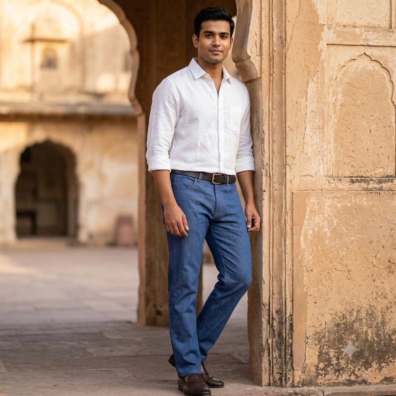 Jeans Fabric Raymond Men’s Cotton Denim Unstitched Stretchable Fabric Colour Lapis Blue