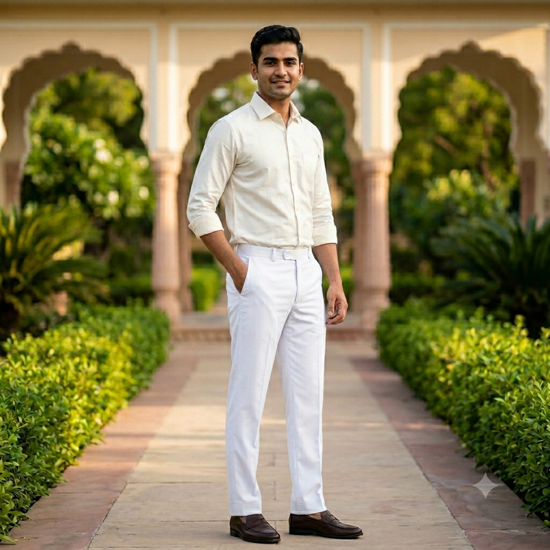 Trouser Fabric Raymond Poly Viscose Plain Colour White