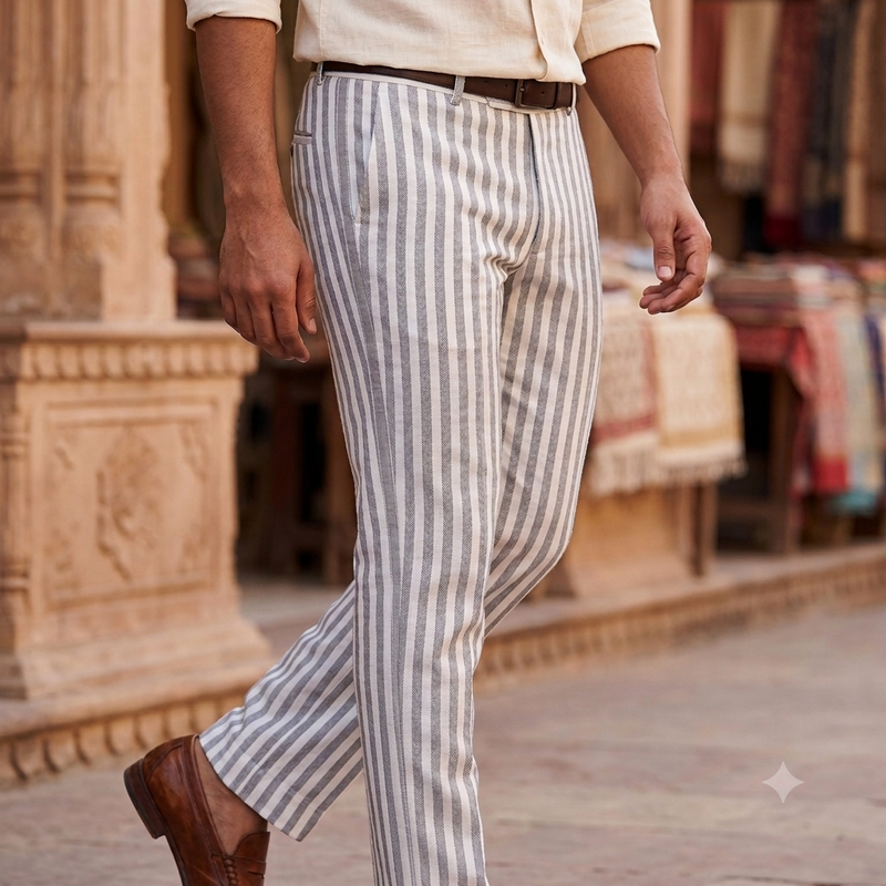 Trouser Fabric Raymond Poly Cotton Linen Look Patta Lining  Colour Grey N White