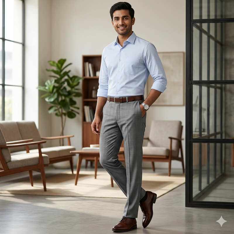 Trouser Fabric Siyaram Poly Viscose Check Colour Light Grey