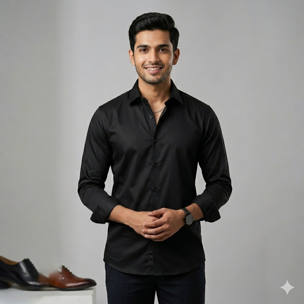 Shirt Fabric Soktas 80s Giza Cotton Plain Colour Black