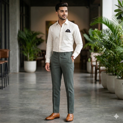 Trouser Fabric OCM Super 150s 40%Wool Plain Colour Swamp Green