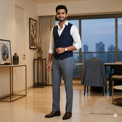 Trouser Fabric Raymond T/R Plain Color Silver Blue