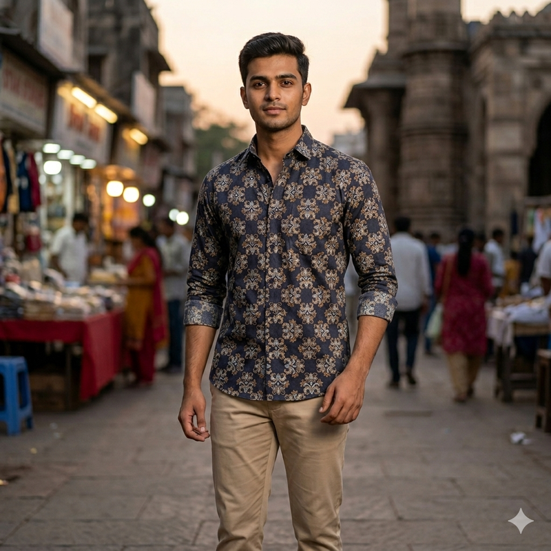 Shirt Fabric Raymond 100% Giza Cotton Digital Print Colour Brown
