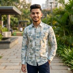 Shirt Fabric Raymond 100% Giza Cotton Digital Print Colour Dim Green