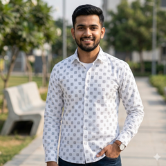 Shirt Fabric Raymond 100% Giza Cotton Print Colour Grey N White